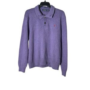 Polo Ralph Lauren Sweater Mens Sz XL Purple Henley Knit Grandpa‎ Chunky #D7-1